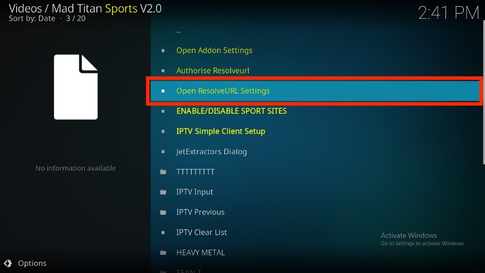 Open ResolveURL Settings