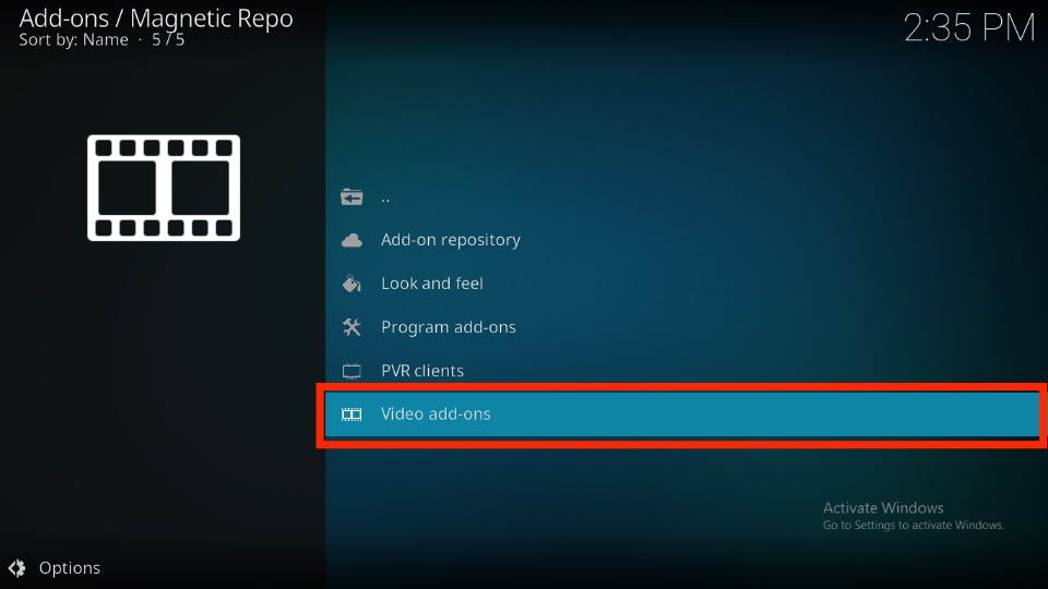 Choose Video add-ons