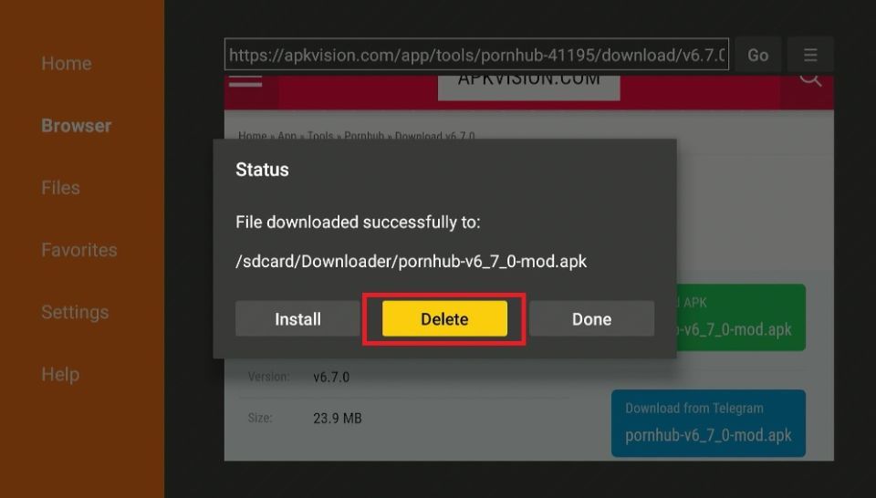 delete porn hub apk files