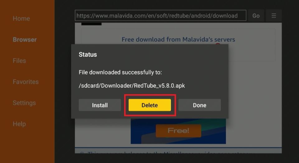 delete redtube apk files