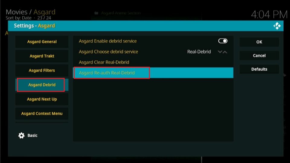 select Asgard Re-auth Real-Debrid