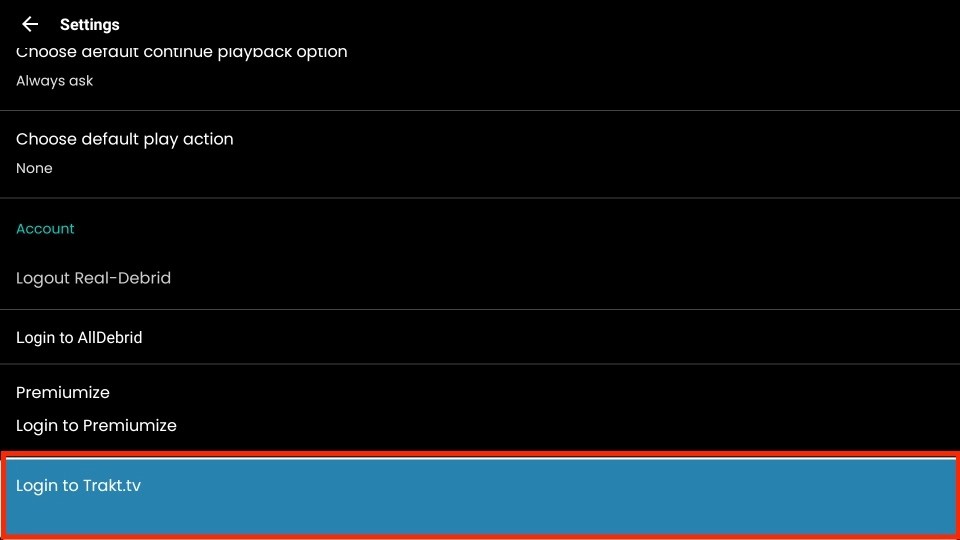 select Login to Trakt.tv