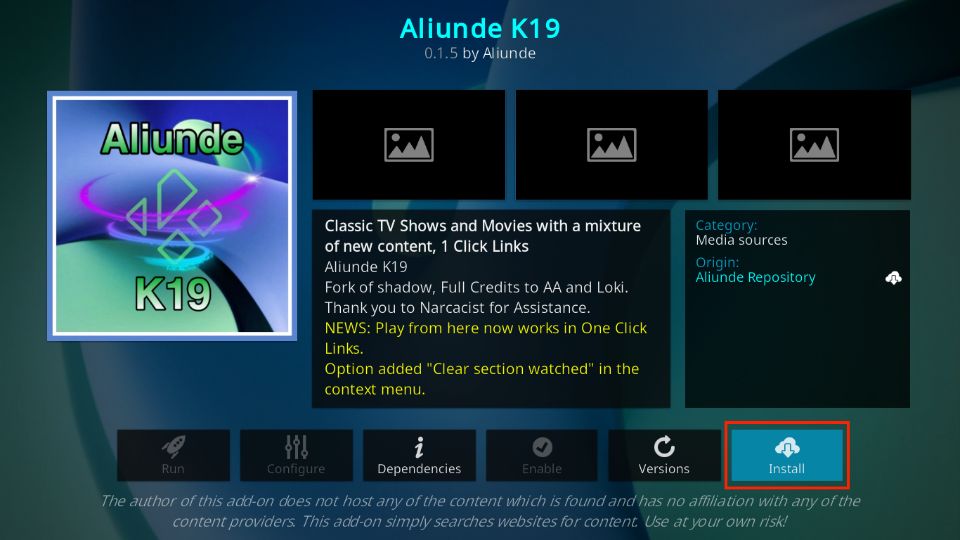how to install aliunde kodi addon