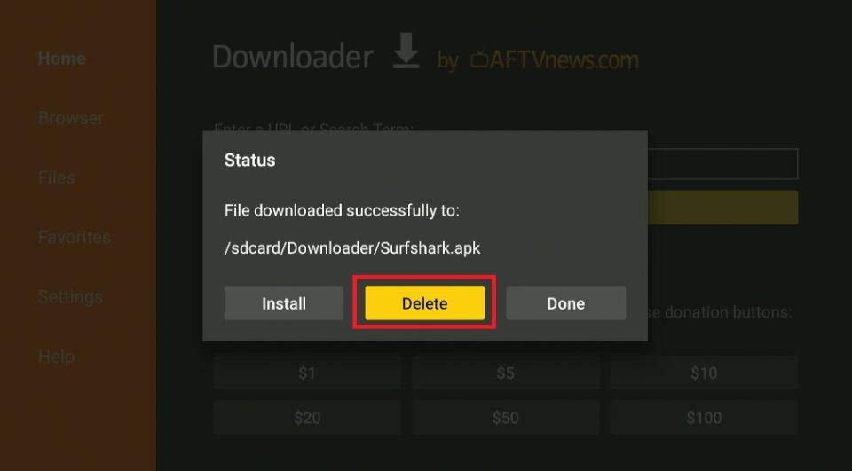 delete surfshark apk files