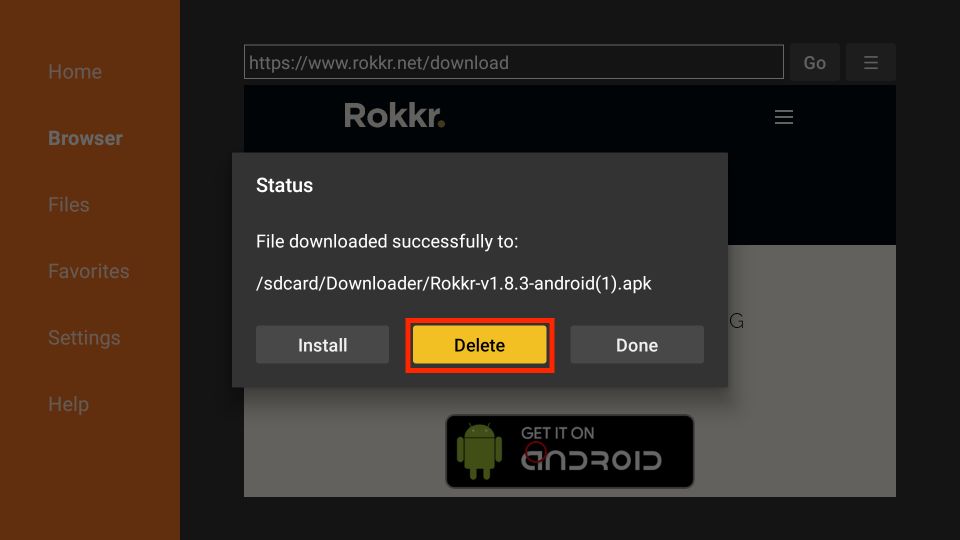 delete rokkr apk files