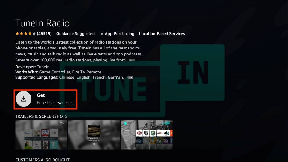 how to download tunein on firestick