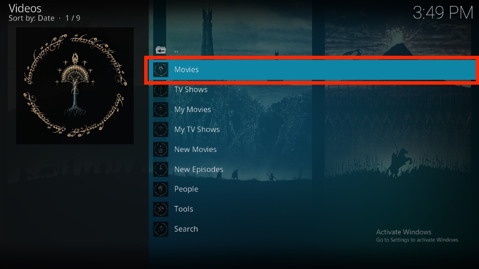 open Movies section
