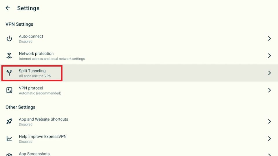 select Split Tunneling option