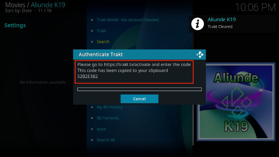 trakt authorization code