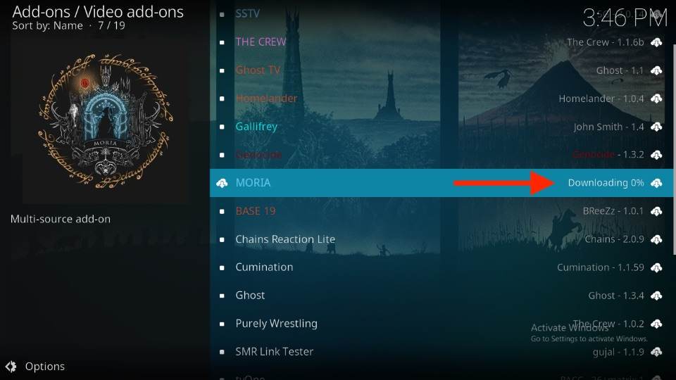 downloading Moria kodi addon