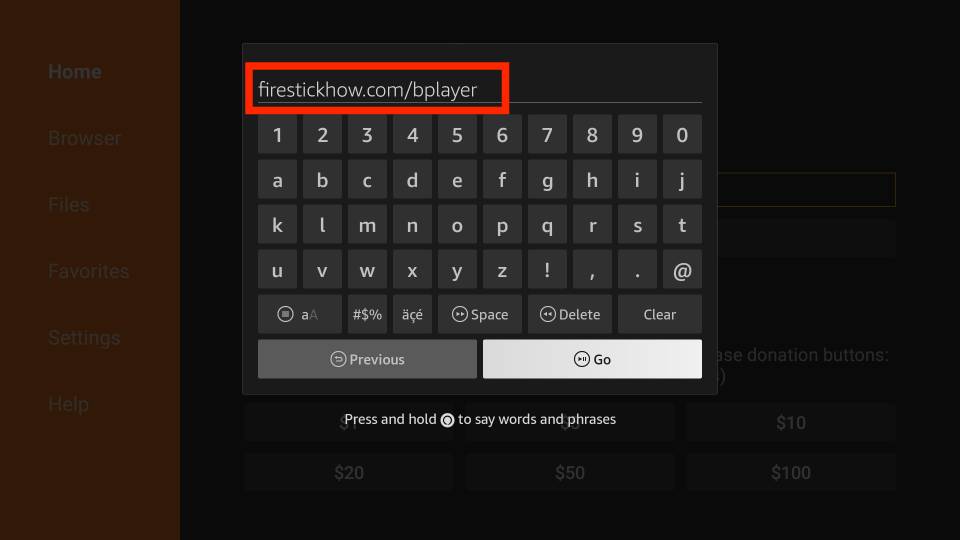 enter bplayer url