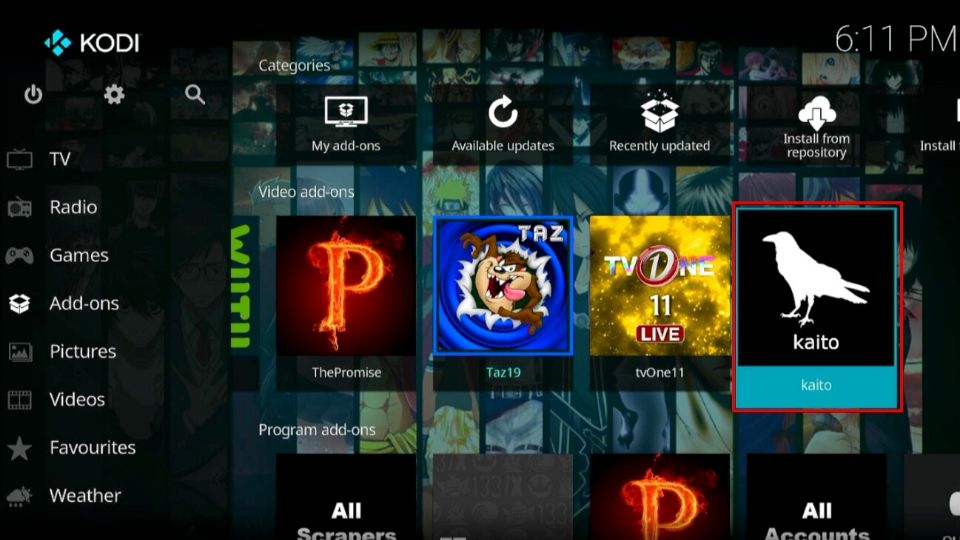 How to use Kaito kodi Addon