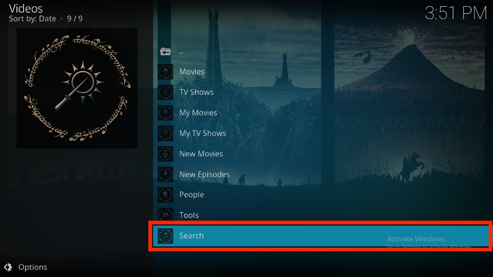 choose Search to find a show, movie, actor etc