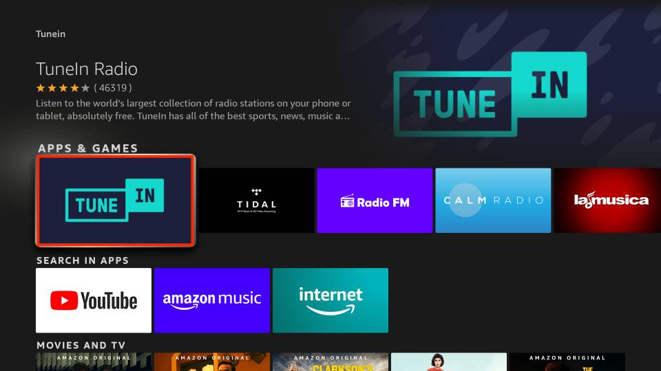 tunein on firestick
