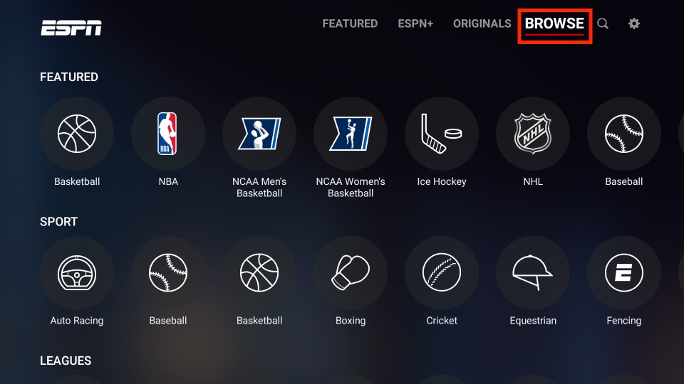 ESPN Browse section 