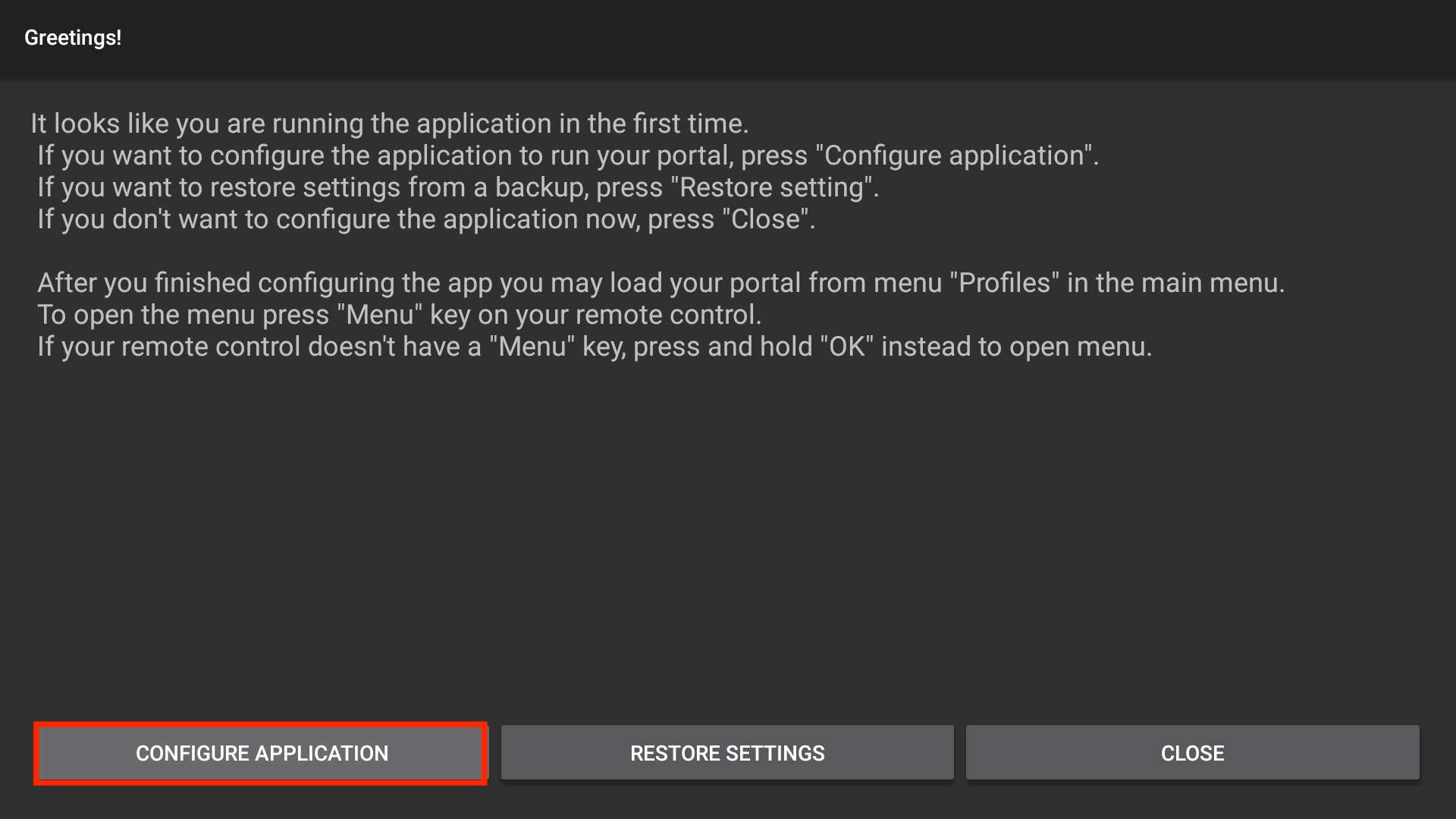 click on configure application