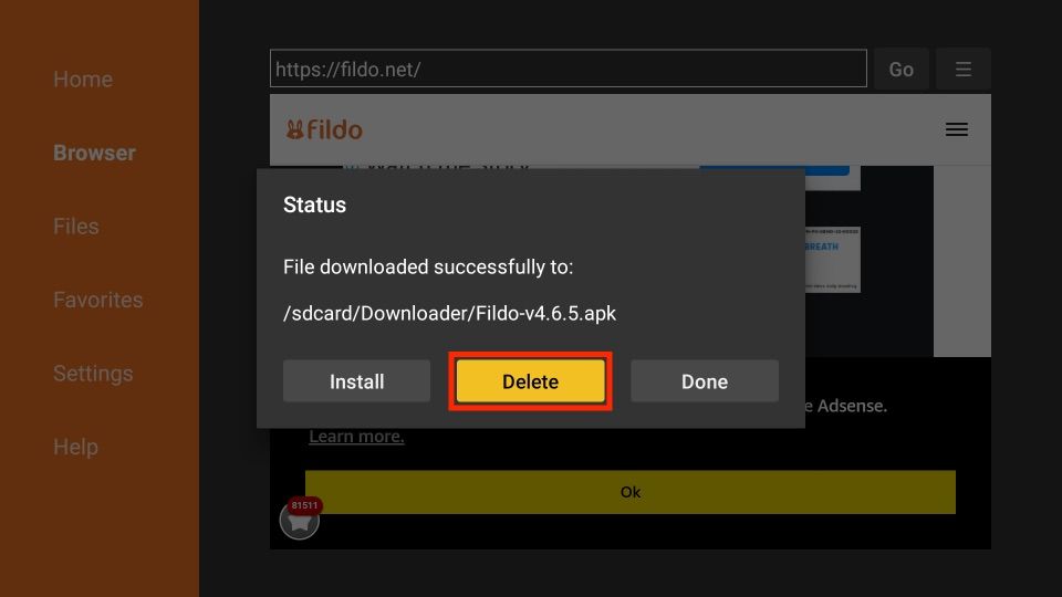 delete fildo apk files