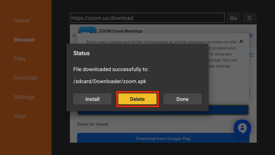 delete zoom apk files