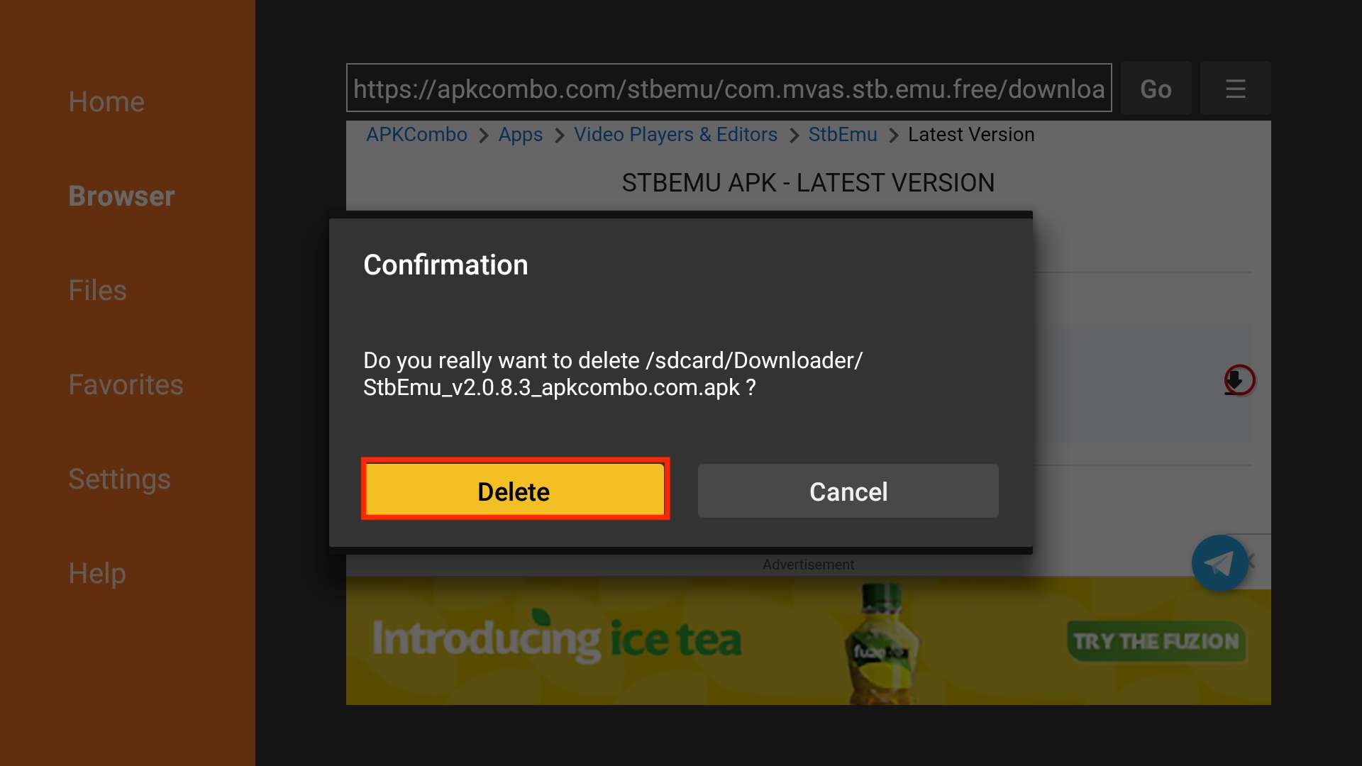 click on delete button