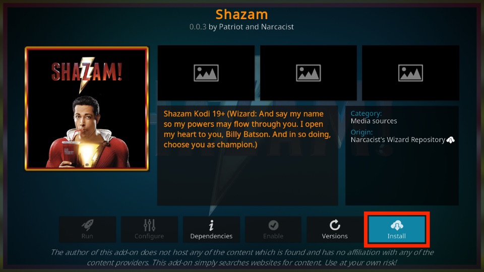 how to install shazam kodi addon