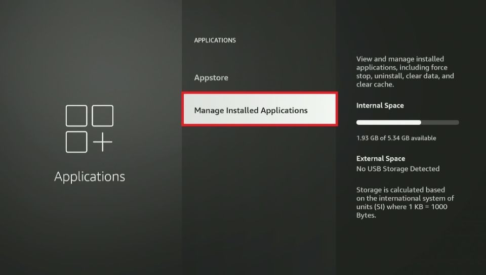 Click Manage installed applications