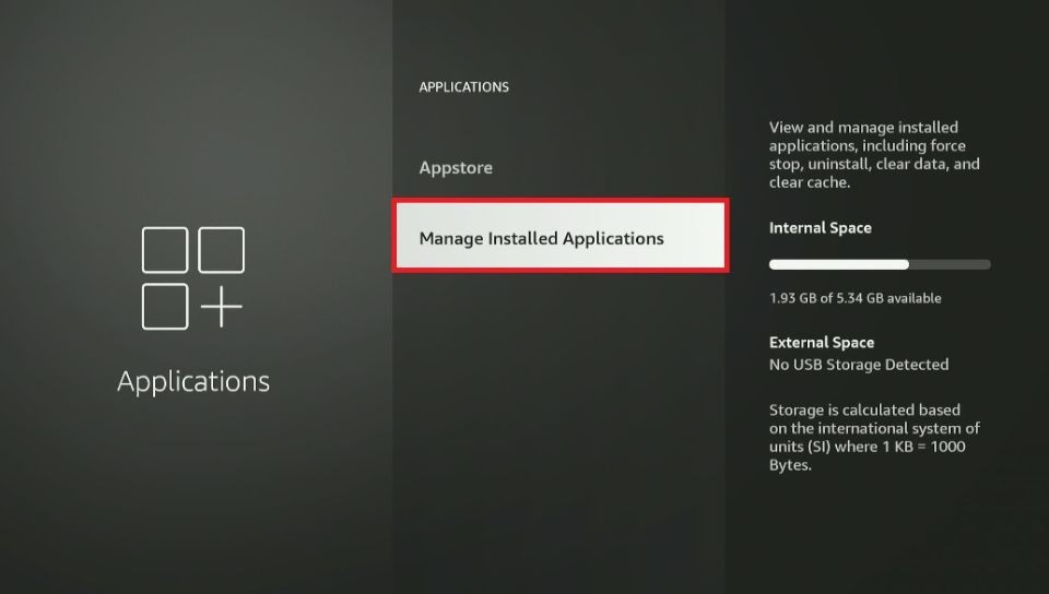 Click Manage Installed Applications