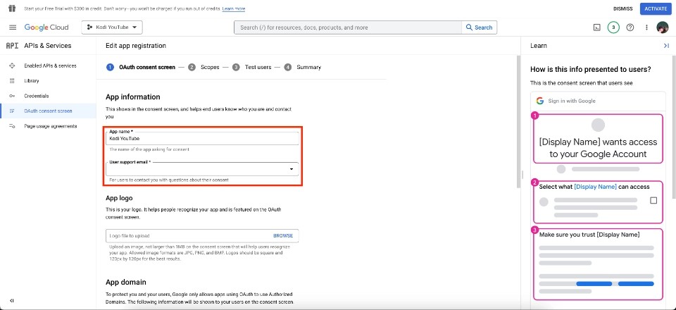 click on User support Email tab