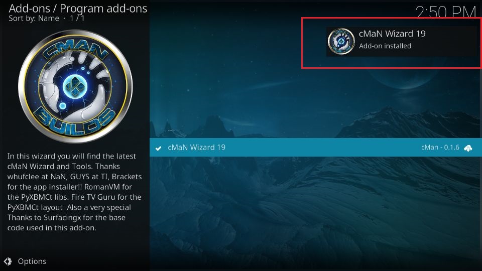 cMan Wizard 19 Add-on installed