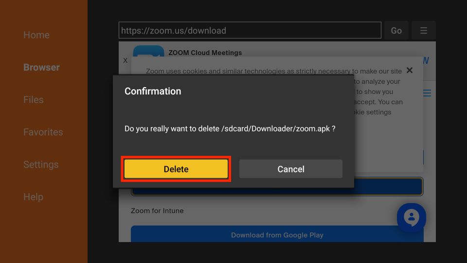 click on delete button