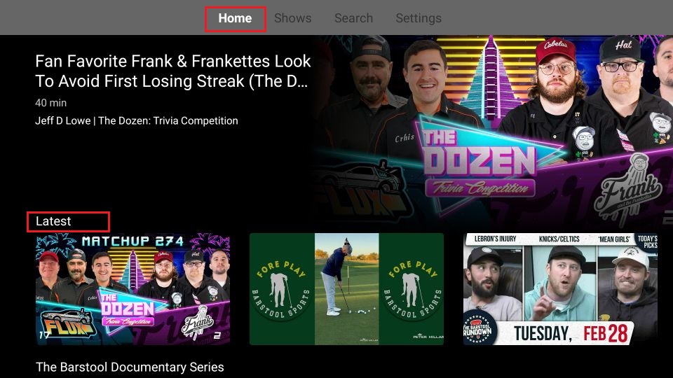 select home tab