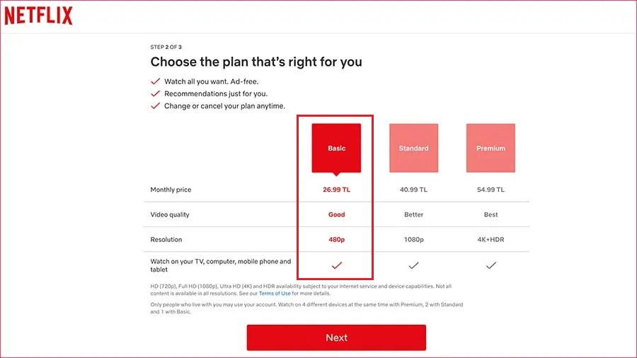 Select the Basic plan