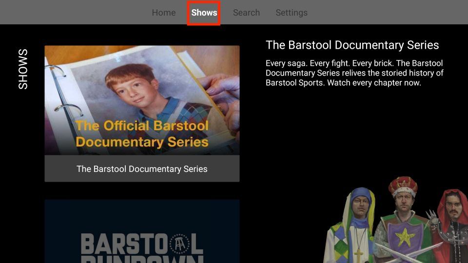 click on shows tab