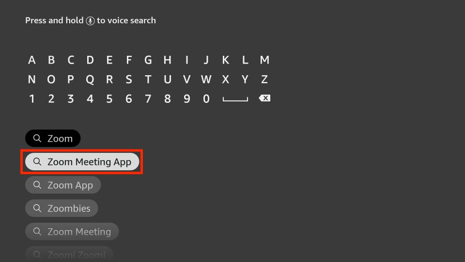 type Zoom Meeting App on firestick