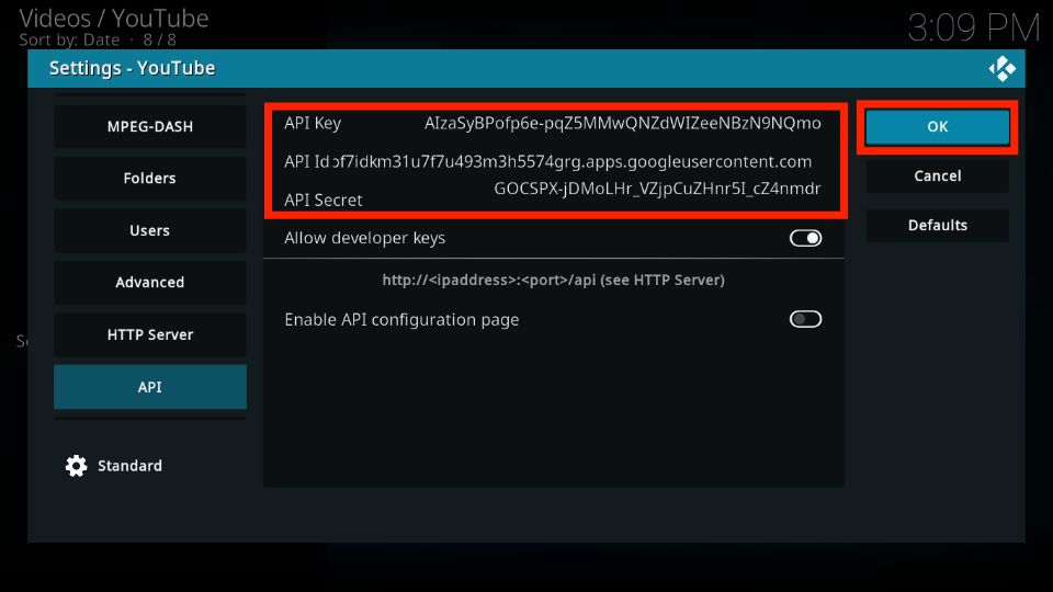 Create & Set Up YouTube API Key & ID on Kodi