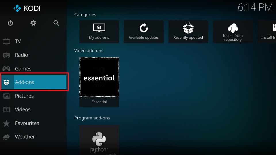 how to use essential kodi addon