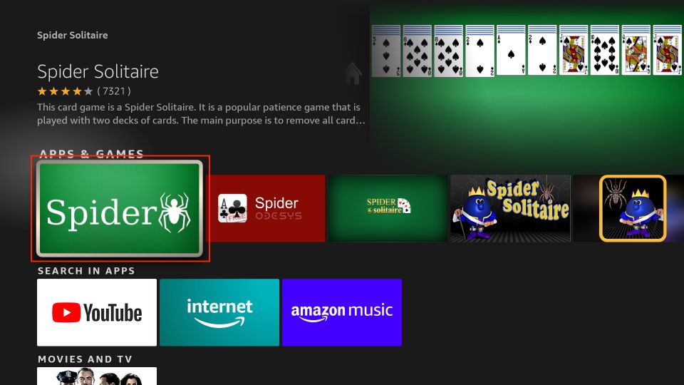 spider solitaire app on fire tv