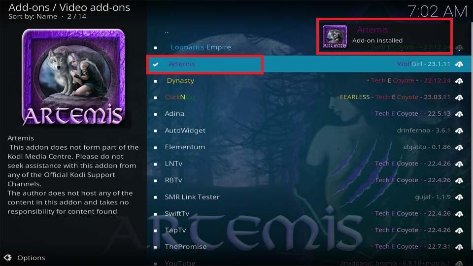 Artemis Addon Installed