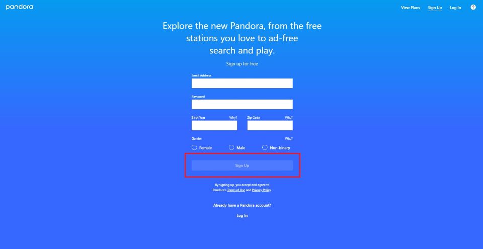 create a pandora account