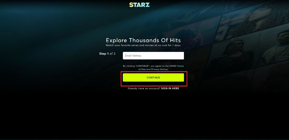 create an account on starz