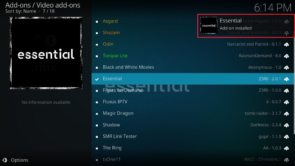 essentail-kodi-addon-installed