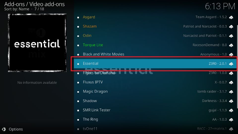 how to install essential kodi addon