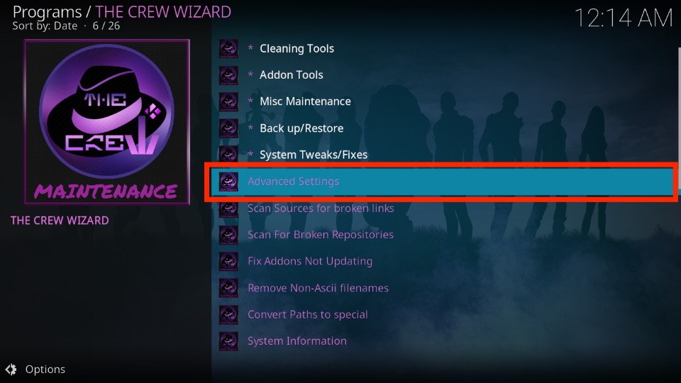 select advanced settings