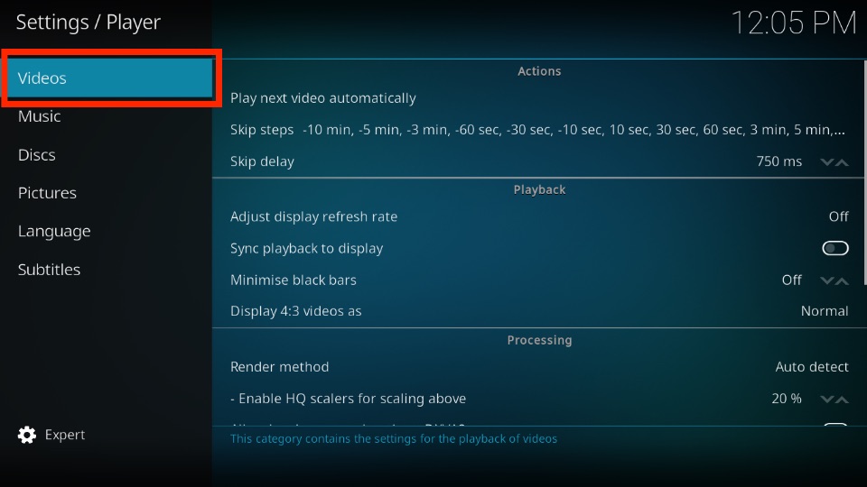 select videos tab