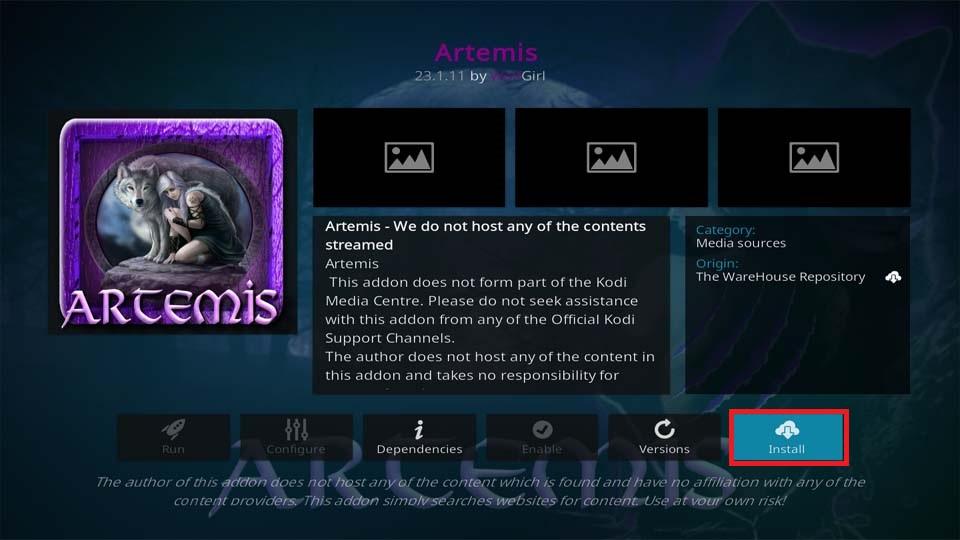 how to install artemis kodi addon