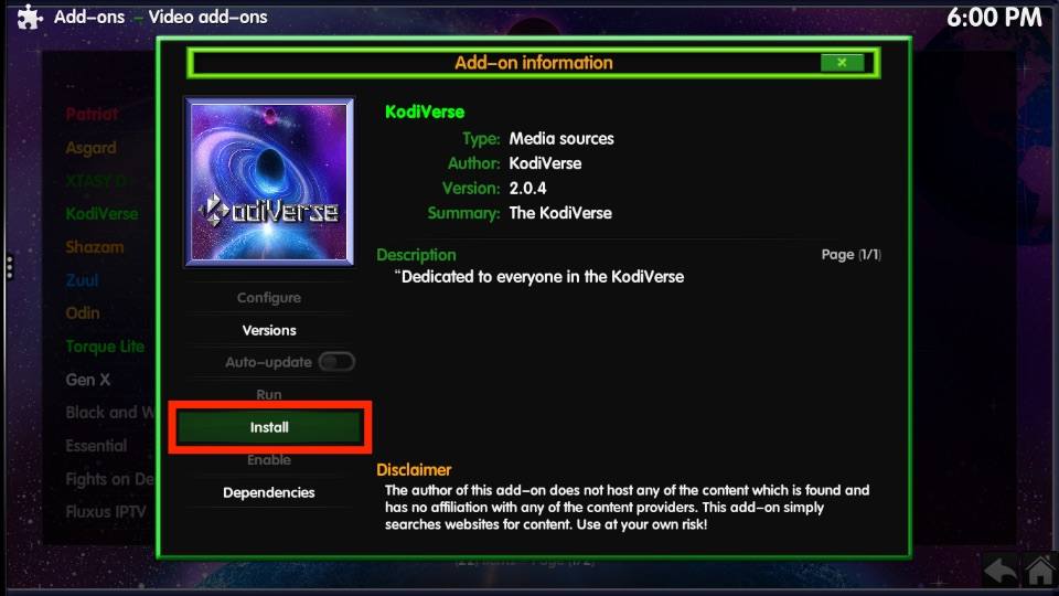 install kodiverse add-ons