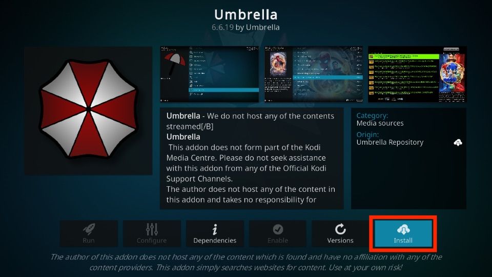 how to install umbrella kodi addon