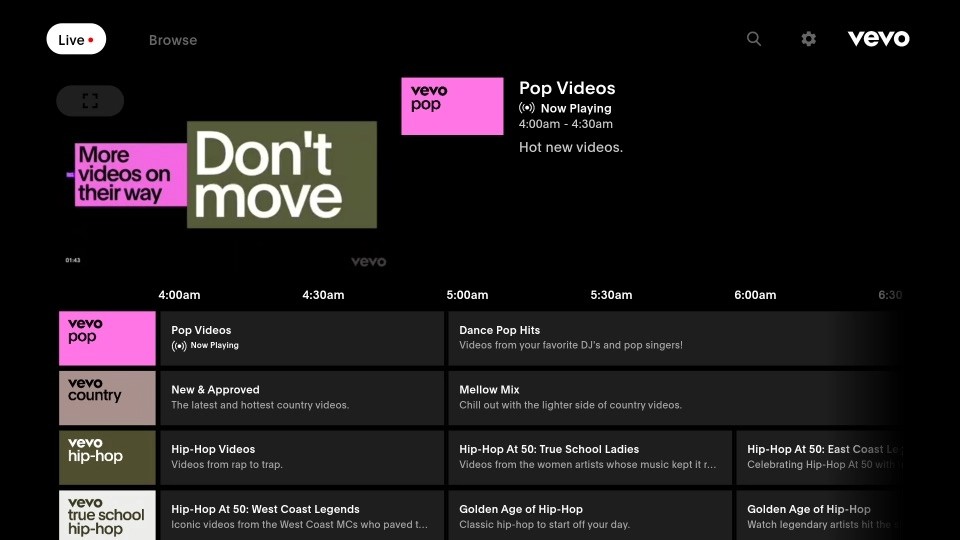 Live page of Vevo