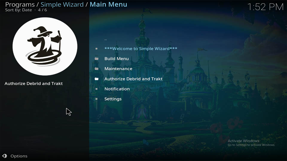 Simple Wizard Main Menu