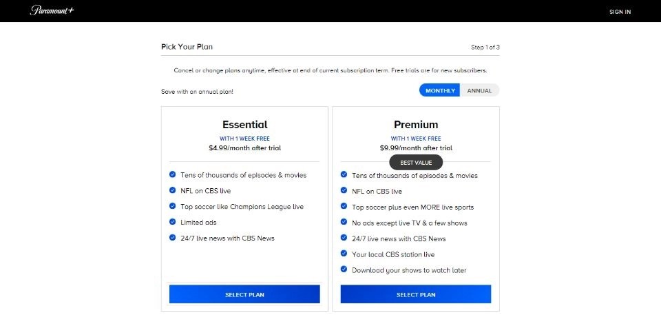 Pricing & Plans of CBS Sports