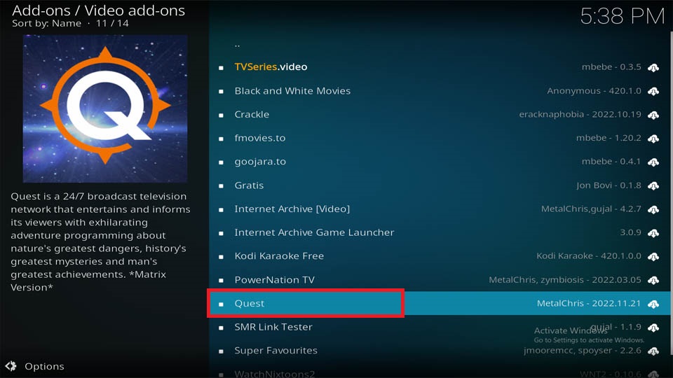 quest kodi addon